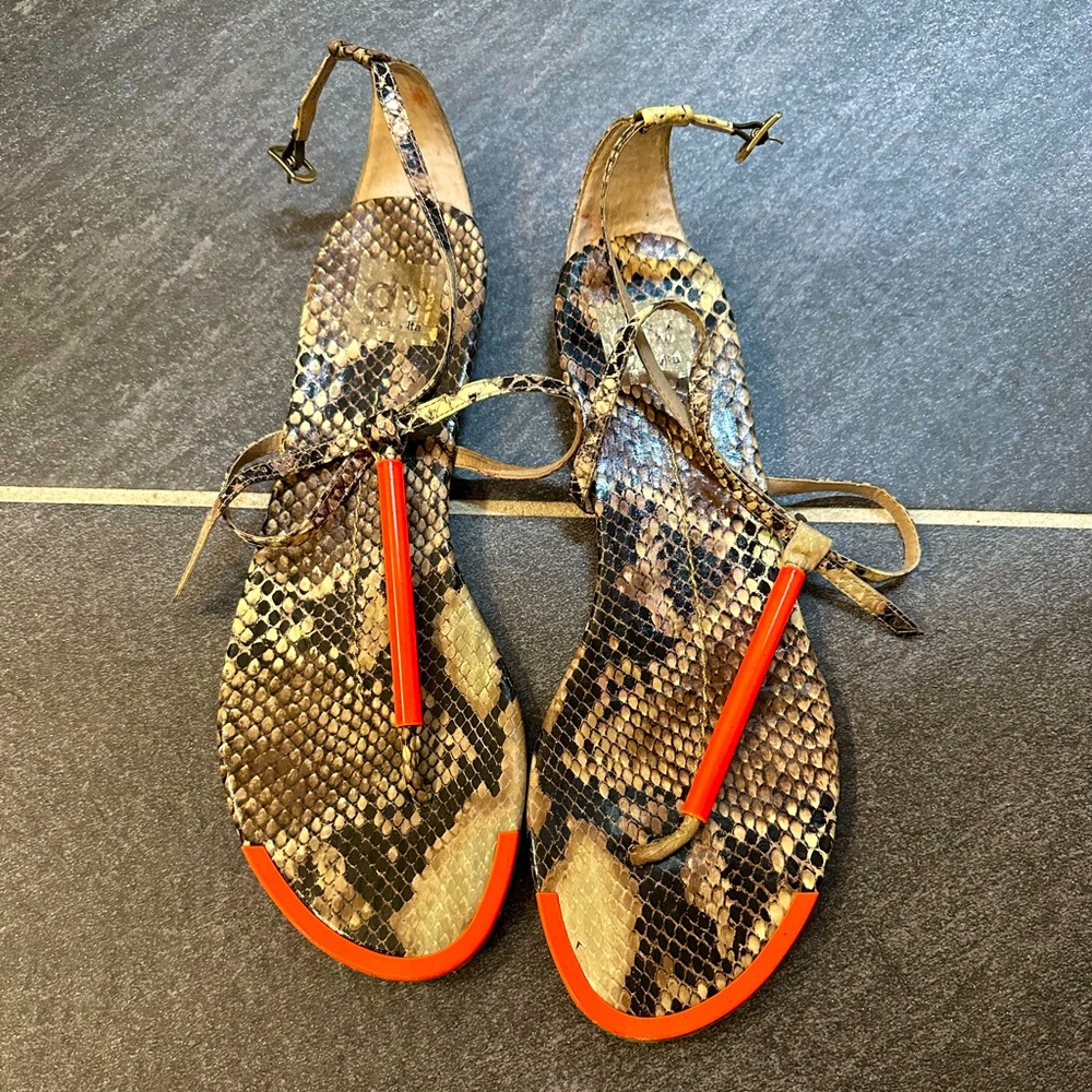 Dolce Vita Flat T-Strap Thong Sandals with coral accent
